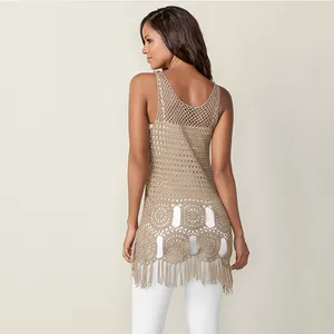 Moda de verano 2021, estilo bohemio, vestido sin mangas de punto de ganchillo a mano, detalle de flecos, suéter de playa, ropa <span class=keywords><strong>para</strong></span> damas - Product Image 1