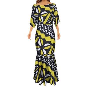 High Quality <strong>Custom</strong> Milk Silk Tapa Printed Off the Shoulder Fishtail Mermaid <strong>Dresses</strong> Papua New Guinea Plus Size Women Clothing - Product Image 1