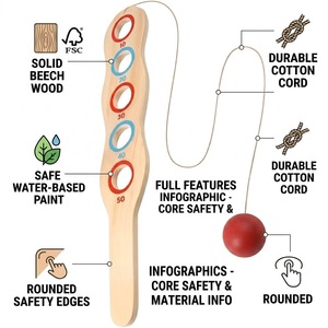 Gioco Educativo Divertente per Famiglie, Palline con Paddle in Legno per Spiaggia e Giardino, con Pallina Rossa su Corda per Bambini e Adulti - Product Image 3