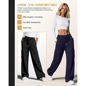 Pantalon cargo ample pour femme |   Pantalon streetwear taille haute avec cordon de serrage et poches utilitaires - Product Image 3