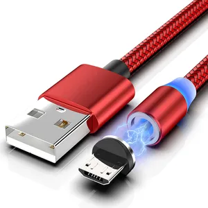 2A Snelle Opladen Magnetische Usb-kabel Type C Micro Kabel Led Nylon Gevlochten Type-C Magneet Charger Voor Iphone xs 7 Samsung 1M