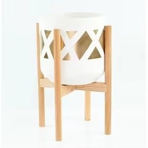 Wholesale Supply Ceramic Flower <b>Pot</b> with Geometric Pattern and Wooden Stand for Indoor Home Decor Available At Best Price - Product Image 6