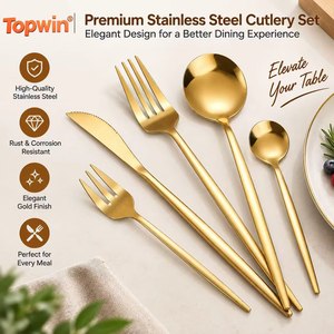 Juego de Cubiertos de Acero Inoxidable Dorado Estilo Portugués, 4/24 Piezas, Cuchillo para Carne, Tenedor, Cuchara, para Hotel y Restaurante, Venta al Por Mayor - Product Image 1