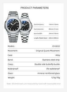 Orologio da Uomo al Quarzo CX-8222 di Grande Successo con Cinturino in Acciaio, Novità con Luce Notturna, Impermeabile, Stile Semplice e alla Moda, Business con <span class=keywords><strong>Calendario</strong></span> - Product Image 2