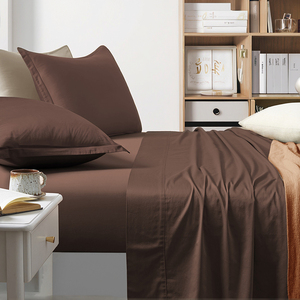 Ensemble de literie en coton confort personnalisé 4 pièces 100% certifié 300T Queen & King tailles draps cousus marron en gros - Product Image 1