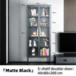 Modern <strong>Black</strong> Steel Glass <strong>Display</strong> <strong>Cabinet</strong> With LED Light Tall Storage Shelf Metal Frame Glass Door Bookcase for Living Room Decor - Product Image 2