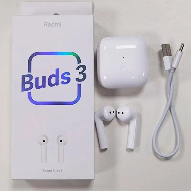 Redmi Buds 3 TWSハーフインイヤホンホワイトタッチエアドットダストおよび防水ヘッドフォン (USB充電ケーブル付き)