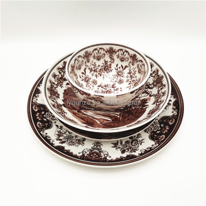 ชุดรับประทานอาหารเย็นเตาอบไมโครเวฟเครื่องเคลือบดินเผาสีขาวภาพวาดภูมิทัศน์ชนบท - Product Image 5