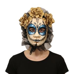 Máscara de estilo del Día de los muertos con decoración floral y <span class=keywords><strong>tul</strong></span> negro para fiestas de cosplay de Halloween y accesorios de disfraces para eventos temáticos - Product Image 1