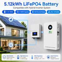 Baterai Penyimpanan Tenaga Surya 5.12kWh, Baterai LiFePO4 Terpasang di Dinding, Kompatibel dengan Inverter Growatt, 51.2V 100Ah, Garansi 10 Tahun