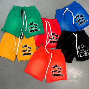 Ropa de calle personalizada, pantalones cortos bordados de chenilla desgastados con lavado ácido de algodón de rizo francés desteñido al sol Vintage para hombres - Product Image 2