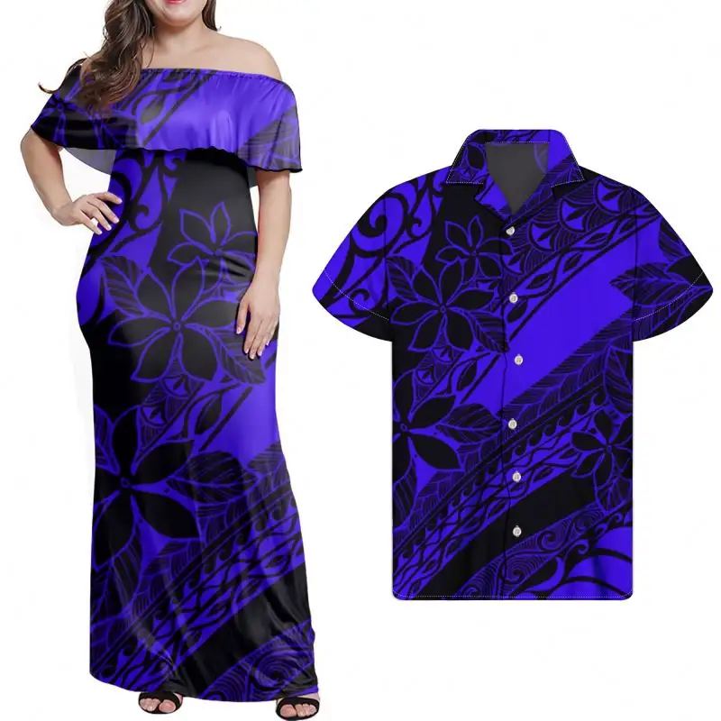 Vestido largo con volantes y hombros descubiertos para mujer, ropa de diseño Tribal Polinesia, única, personalizada, 7xl