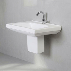 Ceramic Half Pedestal Sink Eco Friendly Water Resistant Round Basin Hand Washing For Mall Export Quality - Product Image 1