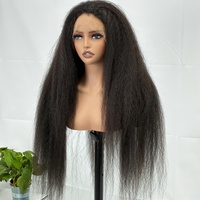 Perruque Lace Front Kinky Straight Transparente de 28 Pouces, Densité 180%/250%, Cheveux Humains Brésiliens Remy Couleur Naturelle pour Femmes