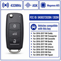 Clé de voiture à distance pour VW 3 boutons 433 MHz ASK Megamos AES FCCID 5K0837202BH / 202DH