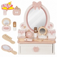 Ensemble de coiffeuse princesse en bois avec miroir ovale, décoration en nœud, tiroir de rangement et accessoires de maquillage en bois pour filles W10D831B