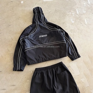 Custom Streetwear <b>Mens</b> Nylon Tracksuit <b>Men</b> <b>Pullover</b> Zipper <b>Jacket</b> and Nylon Track Pant Set 3m Reflective Jogging Windbreaker Set - Product Image 2