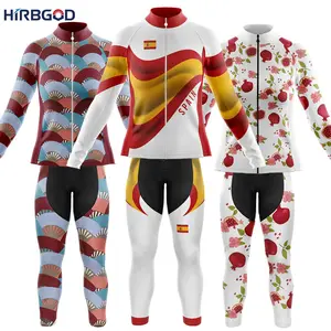 HIRBGOD女士骑行服装套装西班牙绘画女骑行服装套装长袖冬季女式山地自行车服装