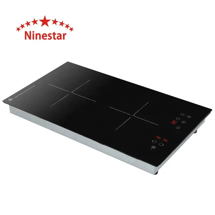 Ninestar 브랜드 고품질 3.5kw 블랙 크리스탈 플레이트 플랫 유도 호브 터치 컨트롤 2 버너 유도 밥솥