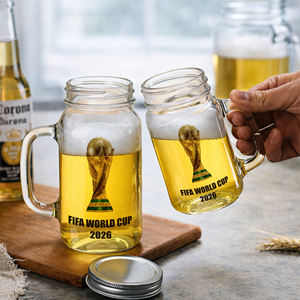 卸売カスタムワールドカップマグカップ、ハンドル付きクリアスタイルビールグラス、サッカーイベント、バー、プロモーション用、OEM/ODMロゴ印刷対応 - Product Image 1