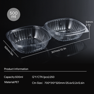 Conteneur à clapet transparent en PET jetable de 500 ml, sans BPA, de qualité alimentaire, pour boulangerie, desserts, pain, vente en gros, OEM personnalisé - Product Image 2