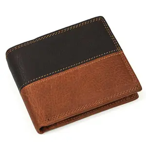 Innovative design brown and navy blue contrast color hot selling genuine leather men wallet with ID card holder