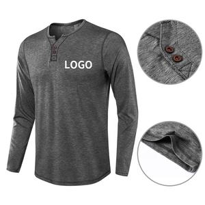 Camisas de Henley para entrenamiento muscular para hombre, ropa de gimnasio de manga larga, ajustada, sin marca, venta al por mayor - Product Image 1