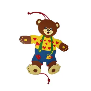 Hohe Qualität Holz Spielzeug benutzerdefinierte Tier Holz bär Mario String Puppet