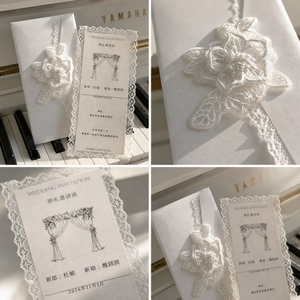 Tarjeta de Felicitación de Boda de Encaje Hecha a Mano de Lujo con Impresión de Vainilla, Impresión Tipográfica Personalizada Elegante y Vintage - Product Image 3