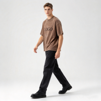 T-shirt Mineral Wash pour homme, col rond, manches courtes, épaules tombantes, en coton peigné épais, coupe ample, uni, col côtelé