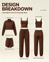 Ensemble de survêtement 3 pièces en maille douce personnalisée pour femme : sweat à capuche court, débardeur et pantalon à cordon – Tenue décontractée et sportive