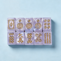 Tuiles de mahjong personnalisées peintes à la main, nacrées, en résine blanche avec encre dorée de luxe, ensemble de mahjong américain