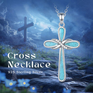 Merryshine cristiano regalo croce collane schiacciate turchese S925 argento Sterling guardiano gioielli religiosi per le donne - Product Image 2