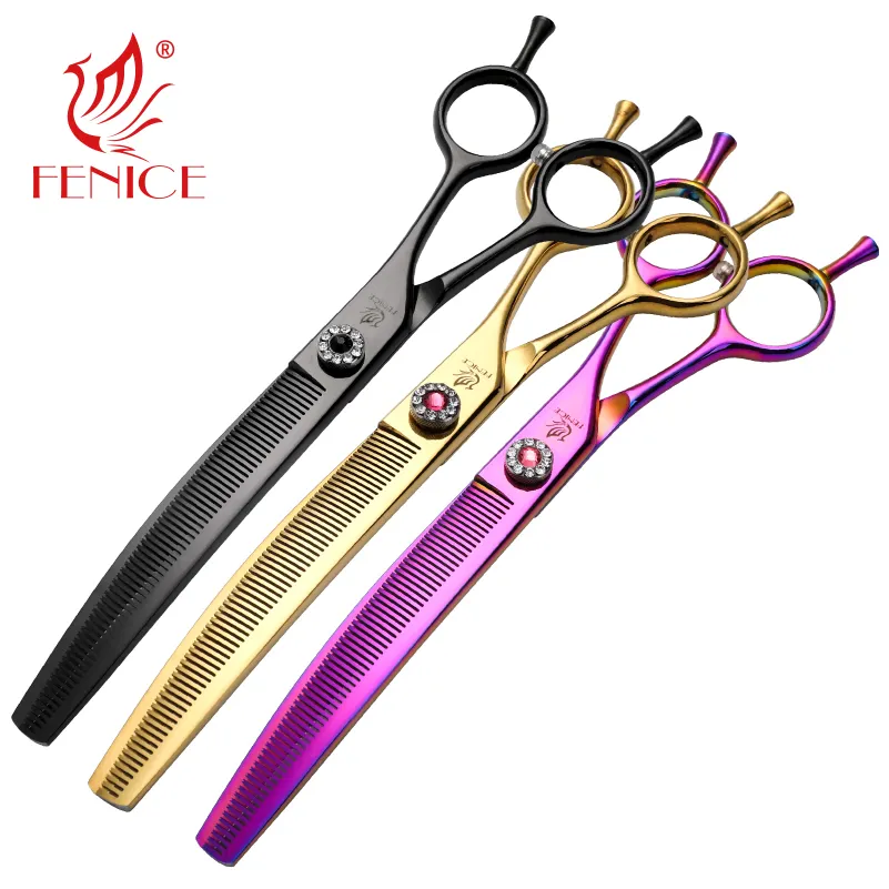 Fenice 7.25 Inch Professional Dog Grooming Scissors Curved Chunkers Scissors Thinning Shears Pet Grooming Cleaning Products