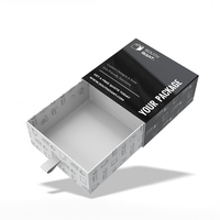 Boîte coulissante en papier rigide noir mat avec logo personnalisé et ruban de traction pour emballage électronique d'écouteurs
