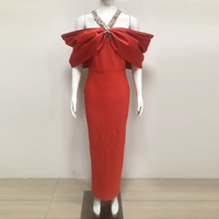 Fabricant de Vêtements pour Femmes Faible MOQ Robes de Soirée Rouges Formelles Élégantes de Luxe avec Grand Nœud pour Soirées