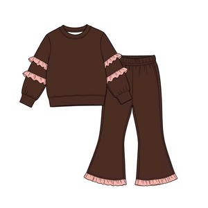 Conjunto de ropa de otoño para niñas, sudadera con detalle de volantes y pantalones acampanados, chándal a juego - Product Image 3