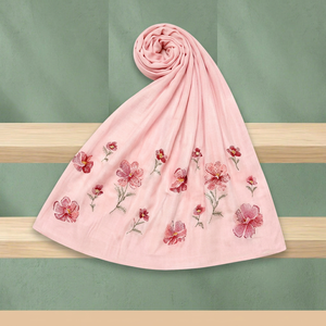 Pastel <b>Pink</b> Floral Weave Cotton Stole | Lightweight Casual <b>Wrap</b> & Spring Accessory - Product Image 1