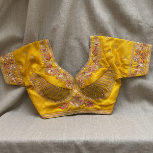 Blouse exclusive en pur coton Khadi de créateur ethnique pour les femmes indiennes fille la plus vendue fête de mariage prêt à porter couleur jaune - Product Image 3