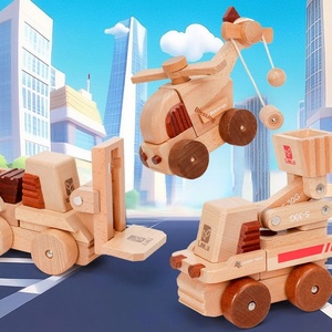 Jouet d'excavatrice pour enfants, véhicule d'ingénierie en bois massif, grue, modèle de voiture magnétique pour bébé - Product Image 5