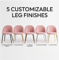 Chaise de salle à manger moderne de luxe en velours rose avec pieds en métal plaqué or, rembourrée, style minimaliste, pour restaurant, vente en gros