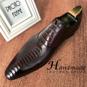 Chaussures habillées à bout pointu, chaussures Oxford pour hommes en cuir véritable de vachette, fabriquées à la main, nouveau style tendance, chaussures pour coiffeur - Product Image 1