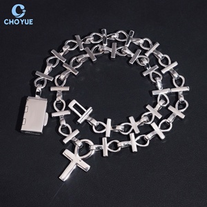 Collar Personalizado de Plata de Ley S925 con Cruz Ankh de Moissanita VVS, Estilo Iced Out, Cadena Cubana con Llave de la Vida Egipcia, Unisex - Product Image 2