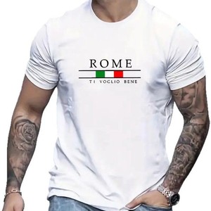 Camiseta de algodón vintage para hombre, con estampado de letras '<span class=keywords><strong>ROME</strong></span>', de manga corta, estilo europeo/americano, para comercio transfronterizo. - Product Image 5