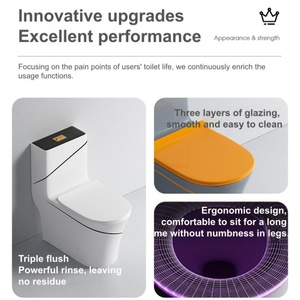 Inodoro Occidental <span class=keywords><strong>de</strong></span> Lujo con Sifón en S, <span class=keywords><strong>de</strong></span> Cerámica, Montado en el Suelo, <span class=keywords><strong>de</strong></span> Forma Cuadrada, <span class=keywords><strong>de</strong></span> Una Pieza, Color Negro con <span class=keywords><strong>L</strong></span>ínea Dorada - Product Image 4