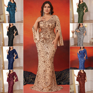 LY2345D abiti di lusso con paillettes per <span class=keywords><strong>donna</strong></span> abiti da sera manica lunga Slim taglie forti abiti da sposa per abito da damigella d'onore - Product Image 2