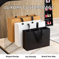 Sac en papier kraft recyclable de luxe premium avec poignée en ruban pour vêtements, emballage de café, bougies et artisanat - Surface imprimée offset