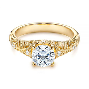 Anello di fidanzamento/matrimonio MaiYi in oro giallo 18 carati stile vintage con filigrana e diamante CVD da laboratorio con certificato IGI - Product Image 1