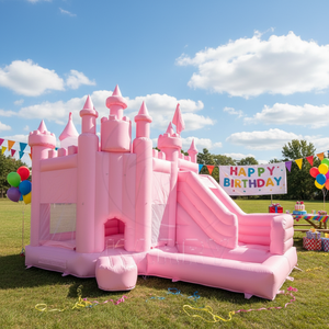 Videur gonflable d'intérieur commercial Moonwalk Bounce House Château gonflable 3 en 1 <span class=keywords><strong>rose</strong></span> avec toboggan et <span class=keywords><strong>piscine</strong></span> à balles - Product Image 1