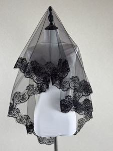 Voile de mariée en tulle de haute qualité, bordure en dentelle noire ivoire, broderie, 1 couche, accessoires de <span class=keywords><strong>mariage</strong></span>, 2025 - Product Image 4
